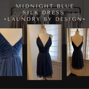 Like New! Plunge V Neckline Cocktail Dress - Midnight Blue Silk